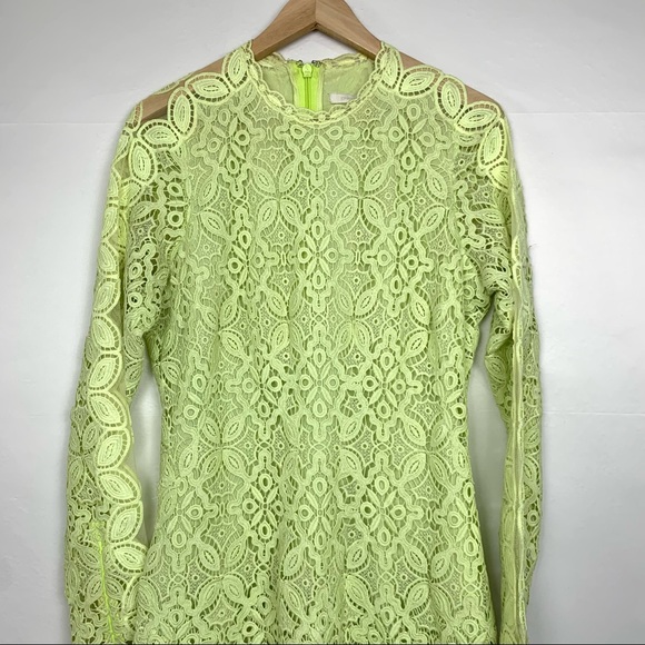 NWT Jonathan Simkhai Guipure Lace Long Sleeve Mini Dress Pear 10 - Picture 5 of 11